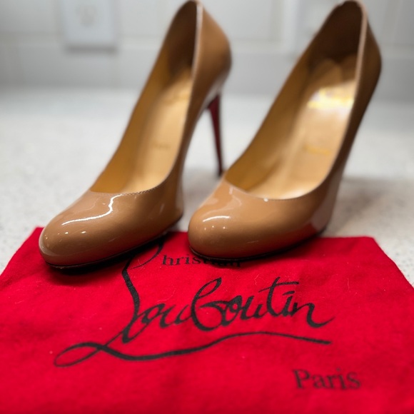 Christian Louboutin Patent Leather Nude Pumps with Red Soles